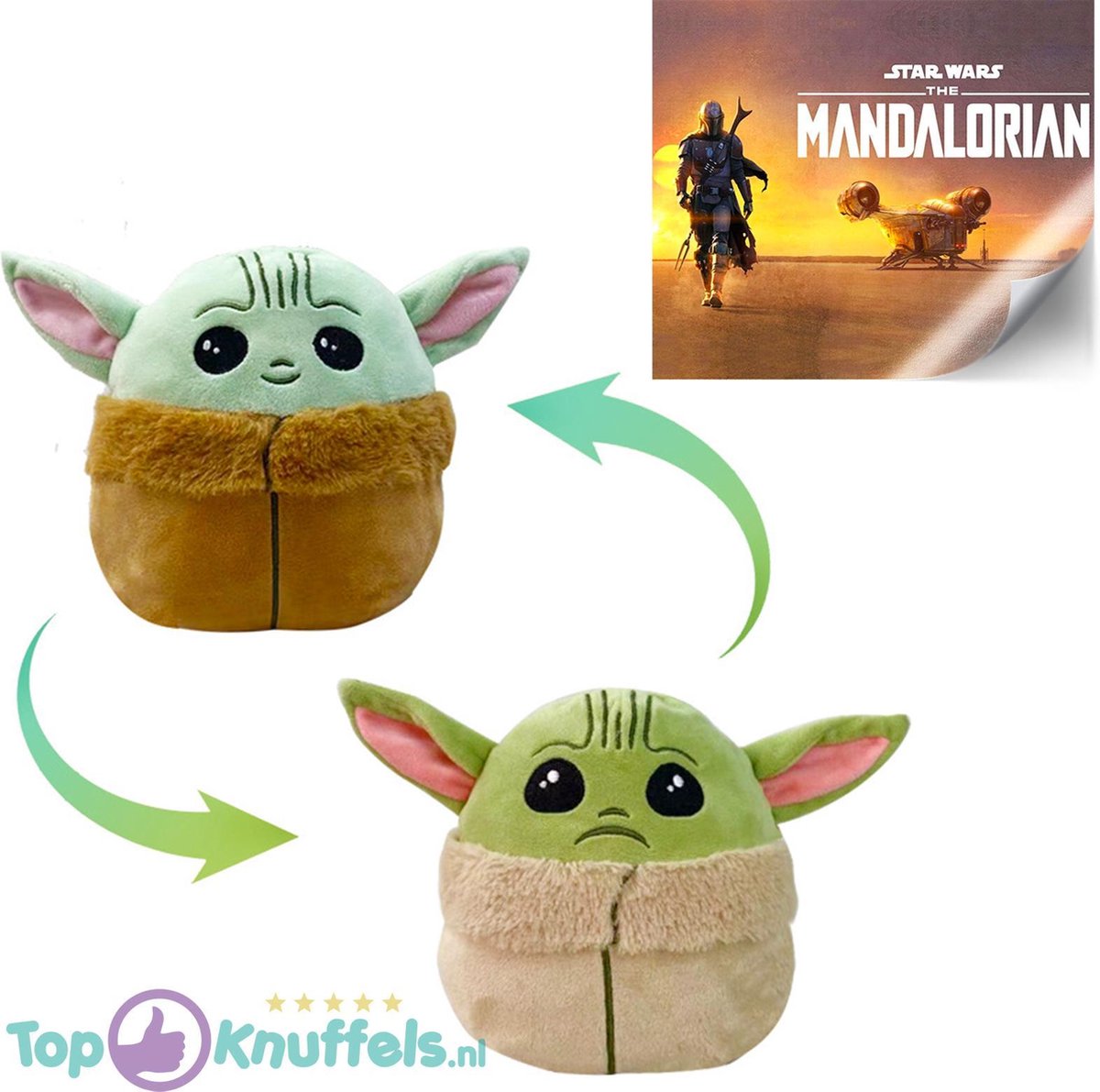 Yoda pluche knuffel 13cm + The Mandalorian sticker! |  Star Wars Yoda Mood Pluche Knuffel (Reversible/Omkeerbaar) Disney Plush Peluche Toy speelgoed | The Last Jedi | Friend of Baby Yoda the child Porg|fidget toys jongens meisjes kinderen